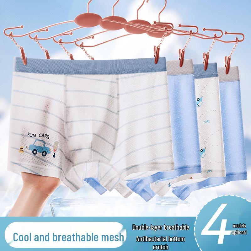 Boys' Ice Silk Summer Underwear - Thin Style for Ages 11 and Up, Flat-Leg Four-Corner Design