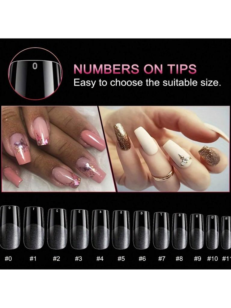 120Pcs Clear Full Cover Square Acrylic False Nails 12 Sizes French Nail Tips For Extension Salon DIY