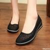 2025 new Summer Mid Wedge Heel comfortable shoes Lace Hollow Breathable Solid color Fashionable Women's Flat Shoes