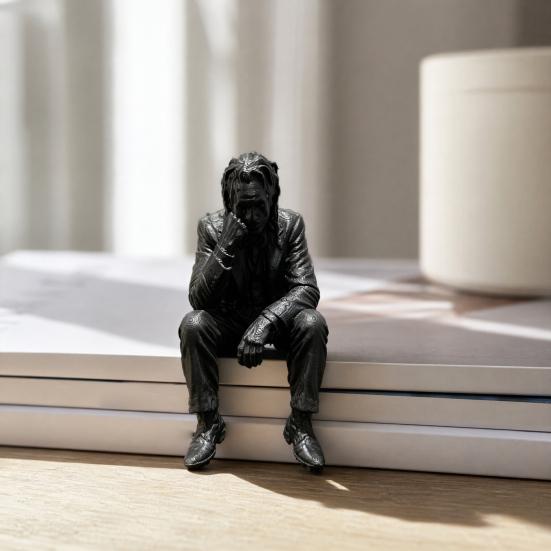 3D Printed Thinker Figurine, Small Upset Clown Shelf Sitter for Living Room Bookshelf Office Desktop Decor