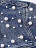 Women's Light Blue Rhinestone Beaded Denim Jacket - Petite, Short, Spring/Autumn 2025