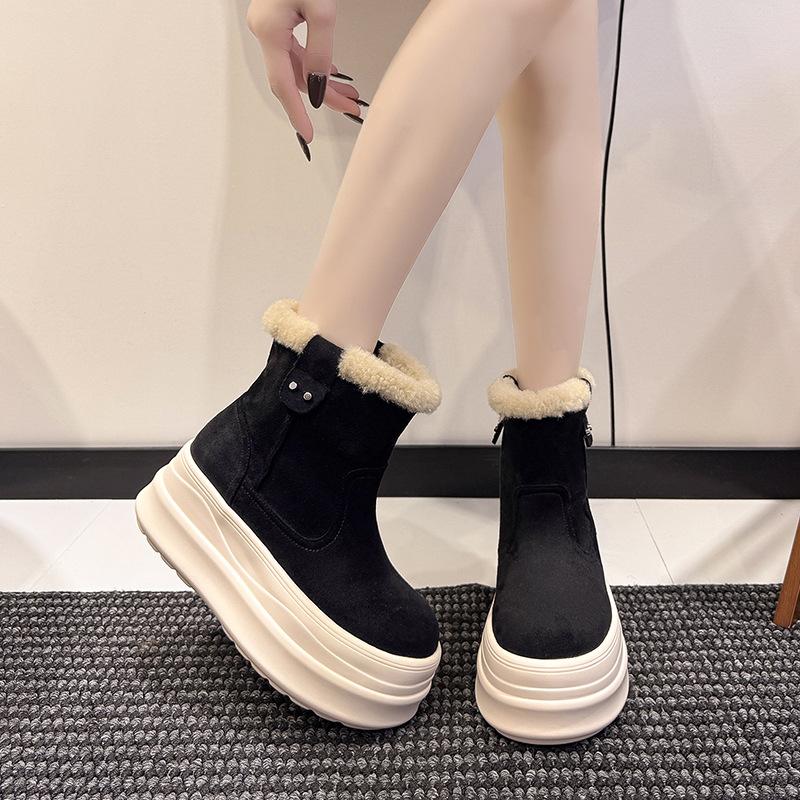 Retro velvet thickened thick-soled small snow boots, new winter heightening warm Birkenstock cotton shoes