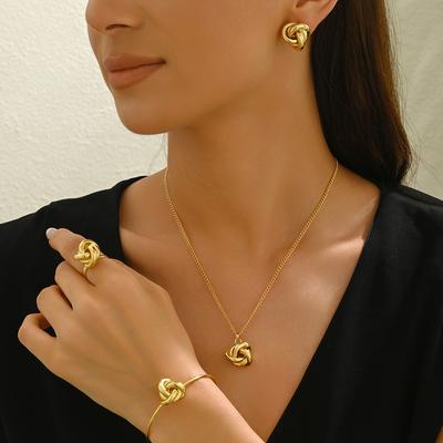 Wind Jewelry Necklace Set Niche Twist Design Open Bracelet Versatile Women's Earrings Fashion