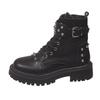 Thick-soled rivet Martin boots women's autumn and winter new large-size round head lace-up belt buckle short boots