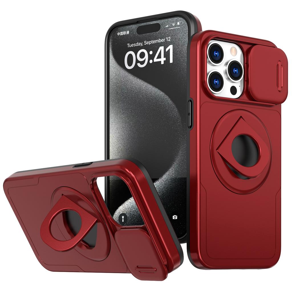 For iPhone 15 Pro Max Case PC+TPU Rotating Kickstand Phone Shell Compatible with MagSafe