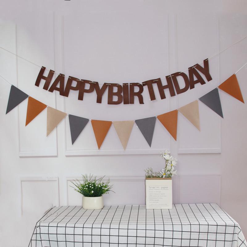 Forest Style Felt Triangle Party Flags In Brown, Blue, and Green