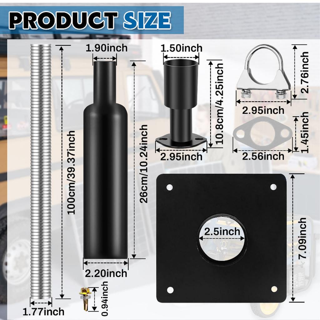 Generator Exhaust Extension Kit Stainless Steel Noise Reduction Insulated Through Wall Mounting Plate Safely Vent Exhaust for Home