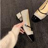 Sheepskin Version~ Grape Mother, the Same Style, Sparkling Sequins, Small Fragrant Style Square Head, One Word with Thick Heel, Mary Jane Shoes, Wome