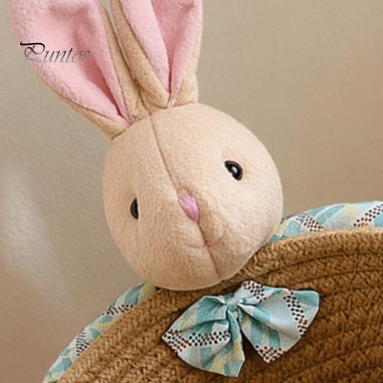 Gentle Color Storage Basket Desktop Basket, Cartoon Plush Bear And Rabbit Rope Decorative Plaid Bow Organizer Shape, Woven for Small Items Jewelry
