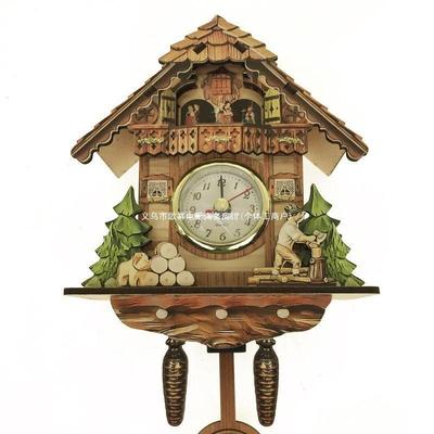 Nordic Retro Wooden Cuckoo Clock with Hourly Chime for Living Room