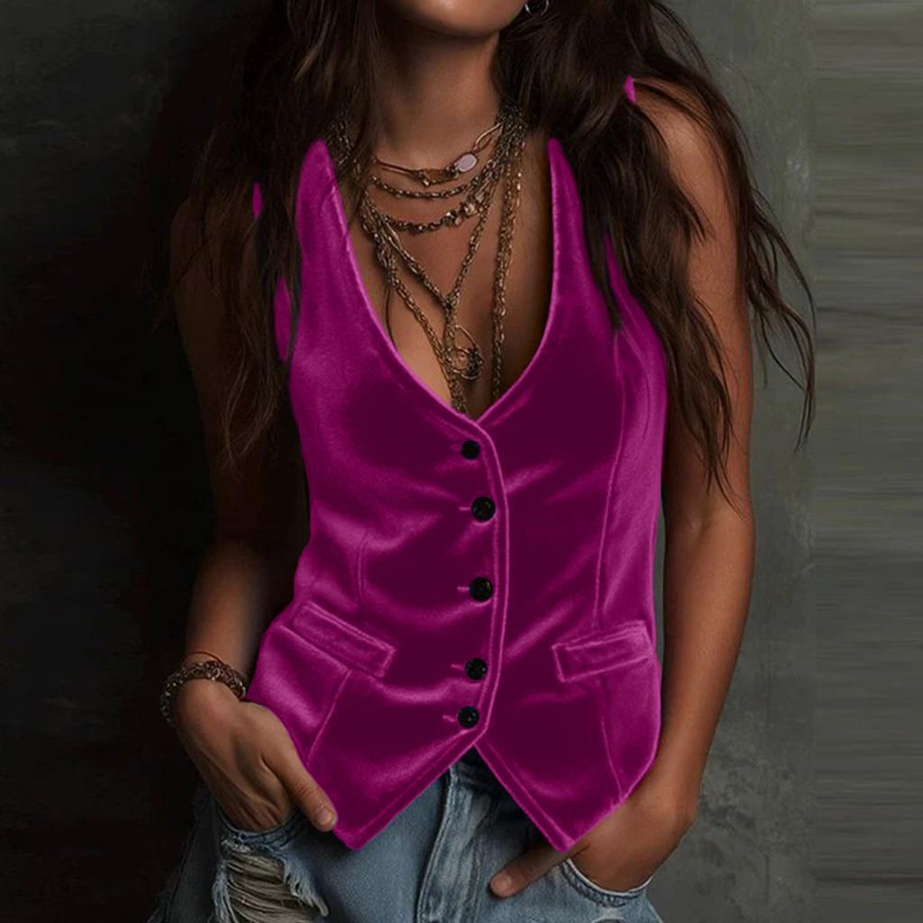 Women's Fashionable Button-Down Sexy Sleeveless Vest Cardigan