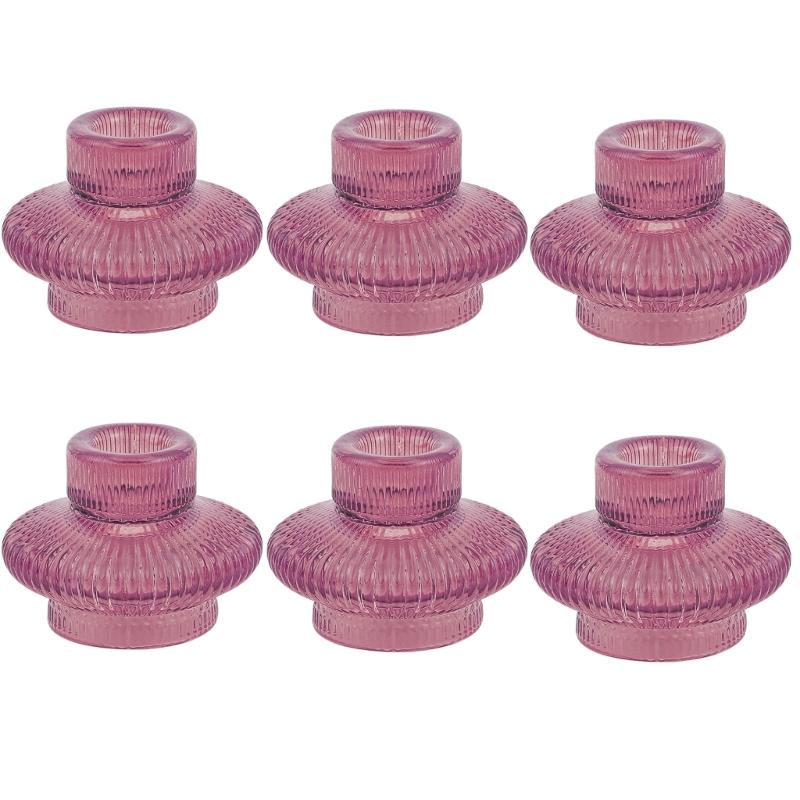 Set of 6 Double Use Striped Glass Candlestick Flower Vases for Elegant Decoration Glass Candlestick Holder Homes Accent