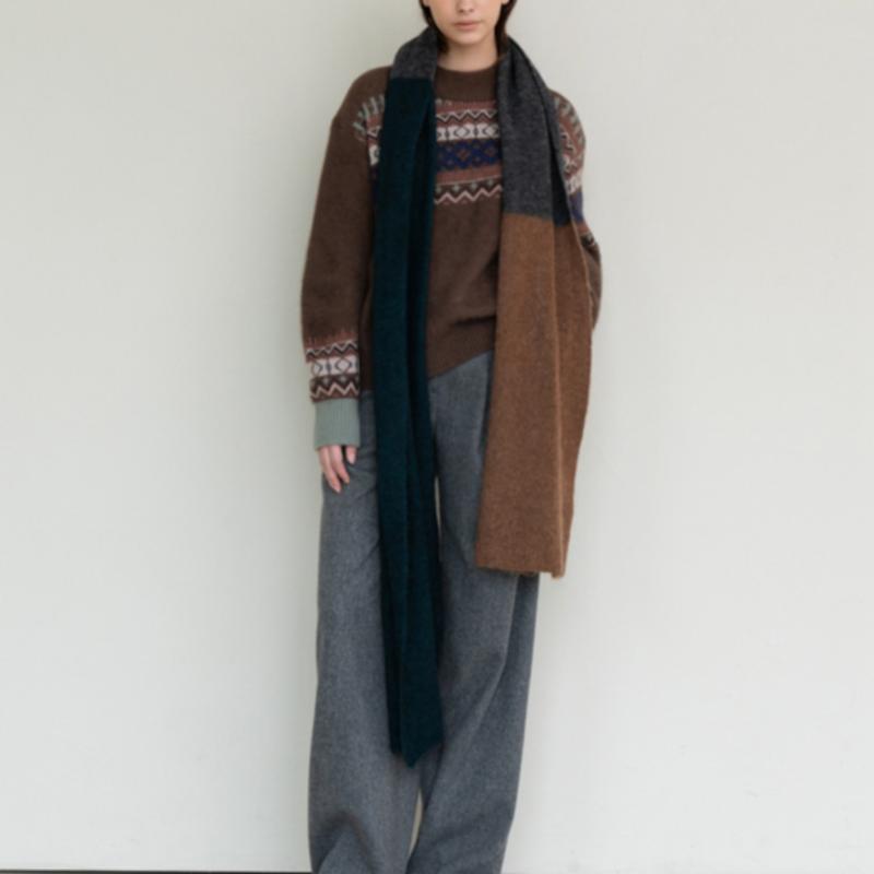 AVA MOLLI SUPER KID MOHAIR THREE-TONE MUFFLER (DGreen) FREE