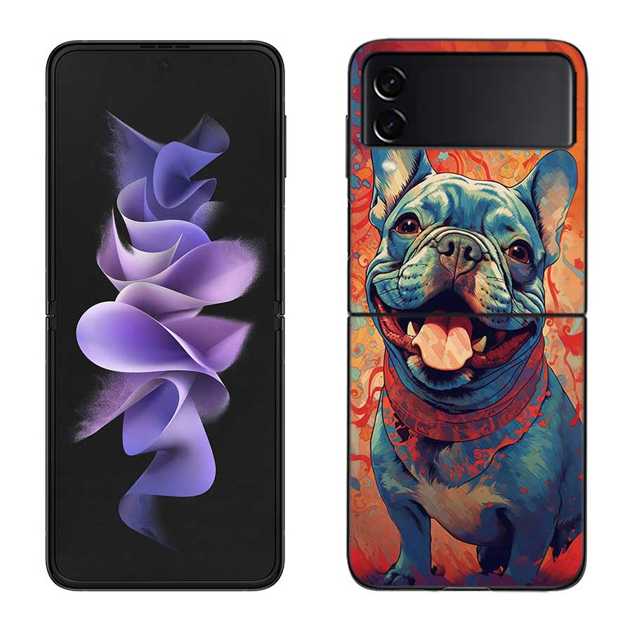 Französische Bulldogge Hund Mops Hülle Für Samsung Z Flip 6 5G Galaxy Z Flip 5 4 3 5G Schwarze Harte Handyhülle Luxuriöse PC Schale Coque