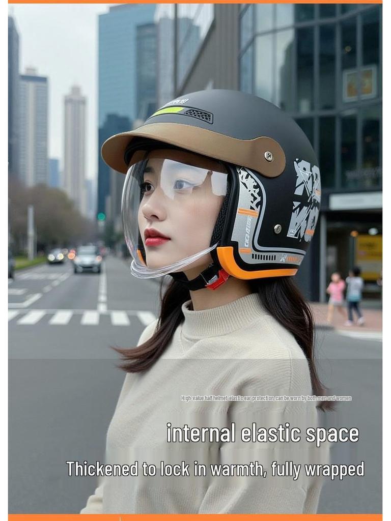 Junhao Electric Motorcycle Helmet with Hidden Lens - Unisex DOT-Certified Retro Harley Style