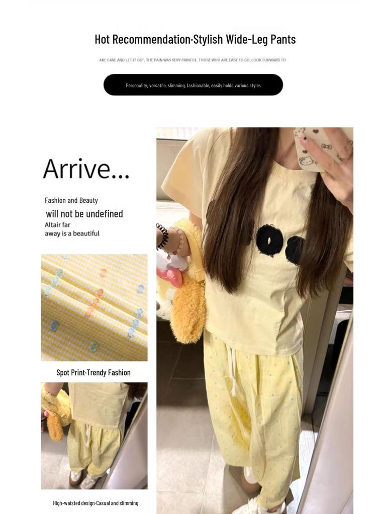 Women's 2024 Polka Dot High Waist Wide Leg Pants - Casual Summer Ice Silk