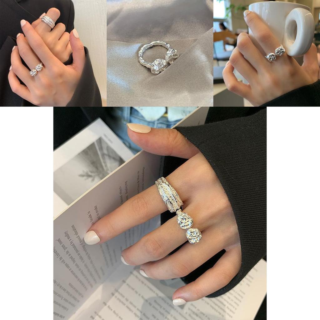 Stylish Korean Inspired Adjustable Open Ring With Unique Geometric Design In Pure 925 Silver