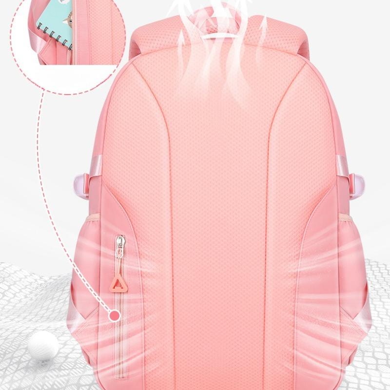 Pink Waterproof Wear-resistant Leisure School Bags Primary School Girls' After-school Tutoring Shoulder Bag Lightweight Nylon Material Bookbag