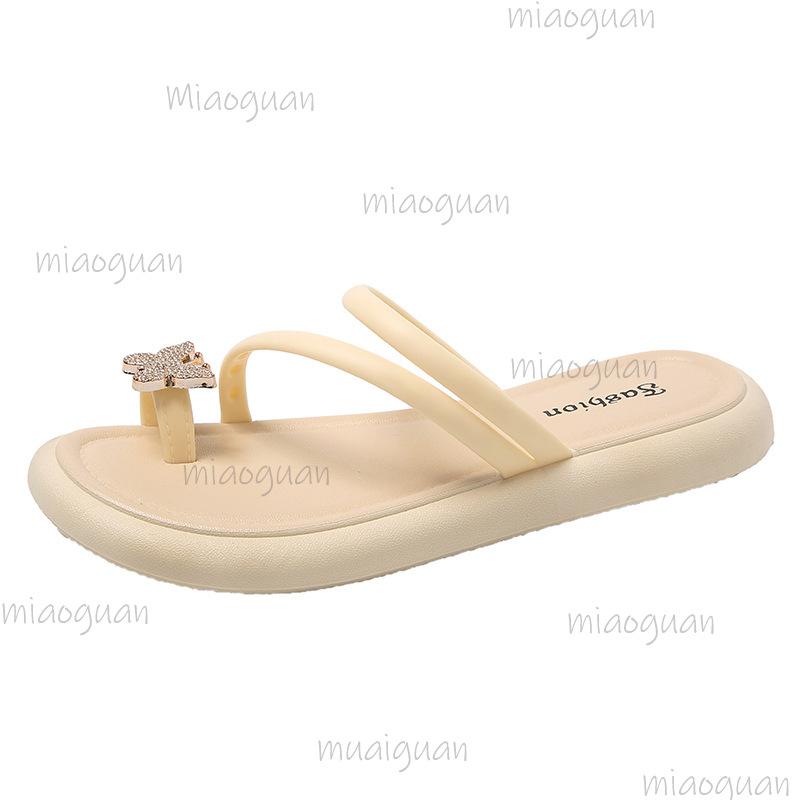 Fashion Shiny Crystal Butterfly Flat Slippers Women Plus Size Light Comfort Clip Toe Slippers Summer Thick Sole Platform Casual Slides