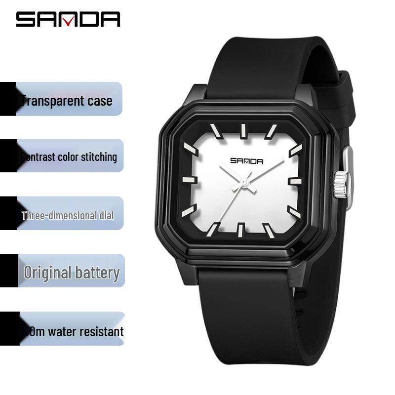 Sanda Fashion Color Block Kids' Silent Quartz Square Exam Watch – 3D Creative Unisex Design