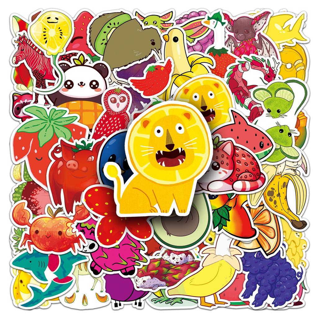 50 Fruit Animal Graffiti Stickers Personalized Cartoon Cute Creative Decorative Mobile Phone Skateboard Water Cup Stickers