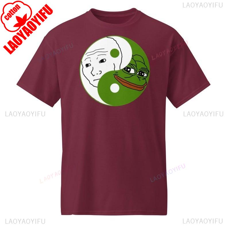 Funny Pepe The Frog and Wojak Yin Yang Meme Print T-shirt Summer Fashion Casual Comfortable Soft Cotton Unisex Tees Streetwear