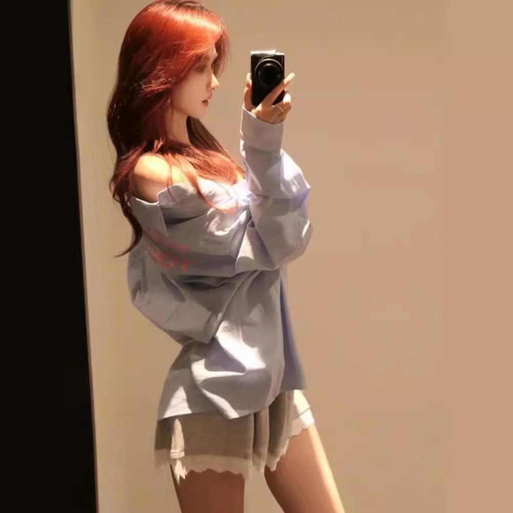 

Korean Style Chic Shirt Blue and White Striped Shirt Spring and Summer New Loose Sun Protection Thin Jacket 2XL синій