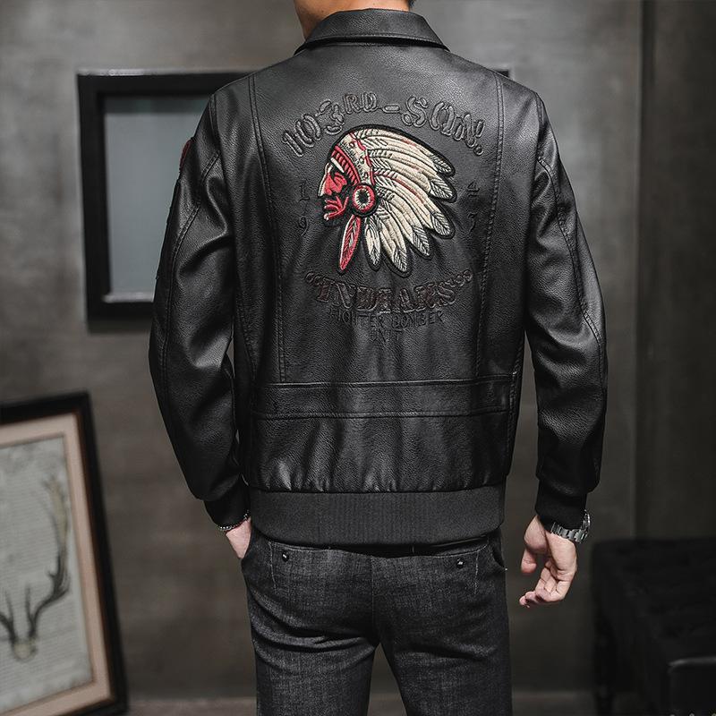 Leather Jacket Men's Autumn New European and American Punk Casual Trend Embroidered Leather Jacket Youth Motorcycle Jacket Men's Jacket Trend