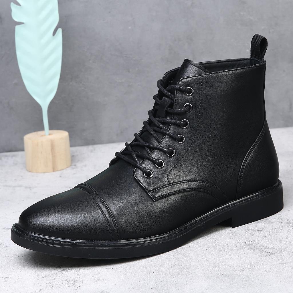 Schwarze, hohe Lederstiefel für Herren im Retro-Stil (britischer Stil), große Größen, neue Designer-Herrenschuhe für Herbst und Winter