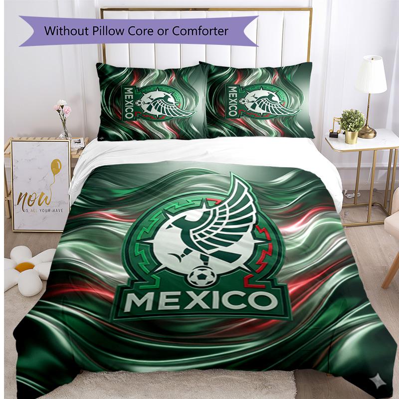 Mexico footbal Printed Bedding 3 Piece Set Cozy Breathable Bed Cover Set as Housewarming Holiday Gift
