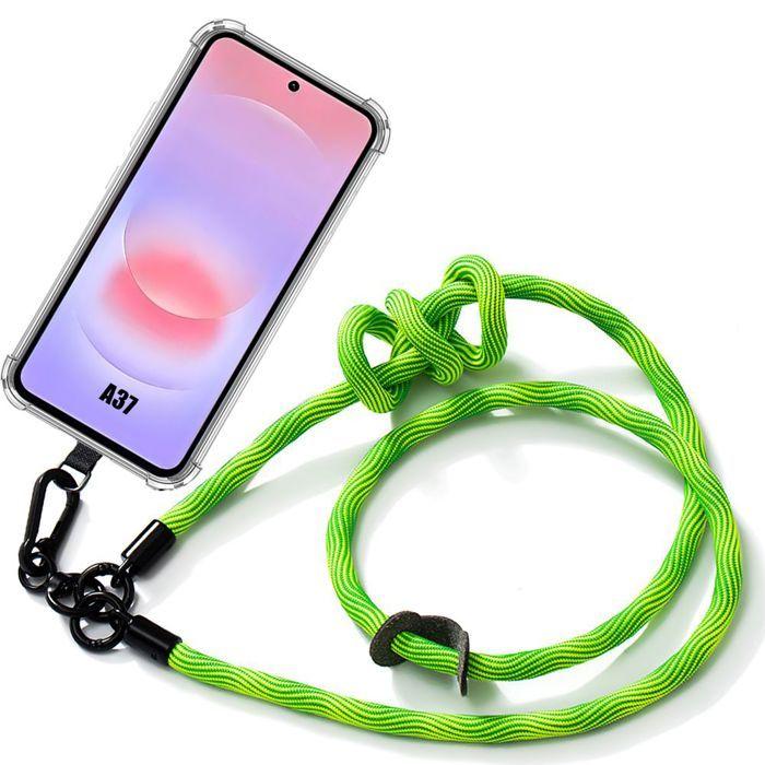 Coque pour Samsung Galaxy A37 5G, Protection Transparente Antichoc avec Cordon Démontable Vert