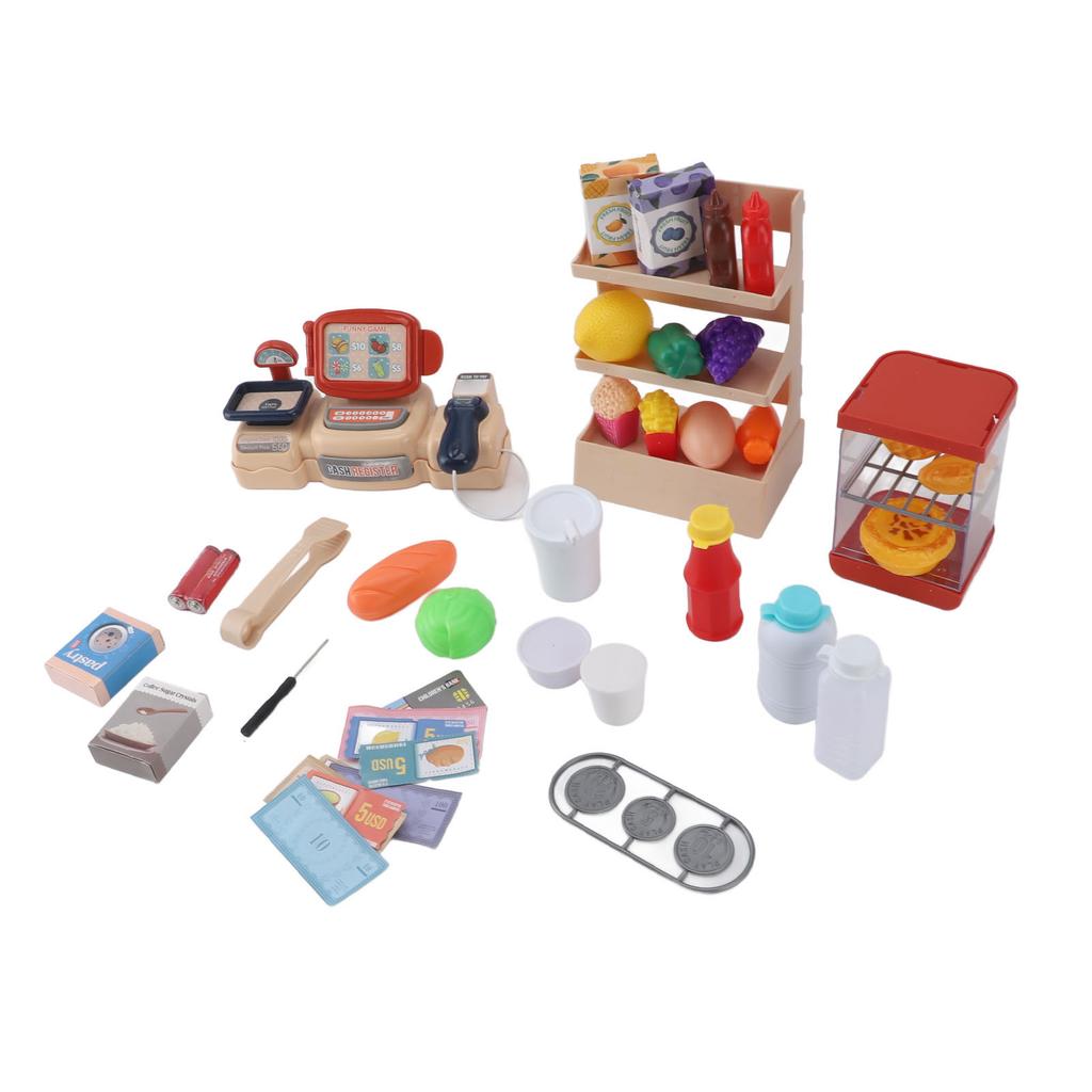 42Pcs Cash Register Toy Set with with Sound Effects Realistic Interactive Fun Multifunction Kids