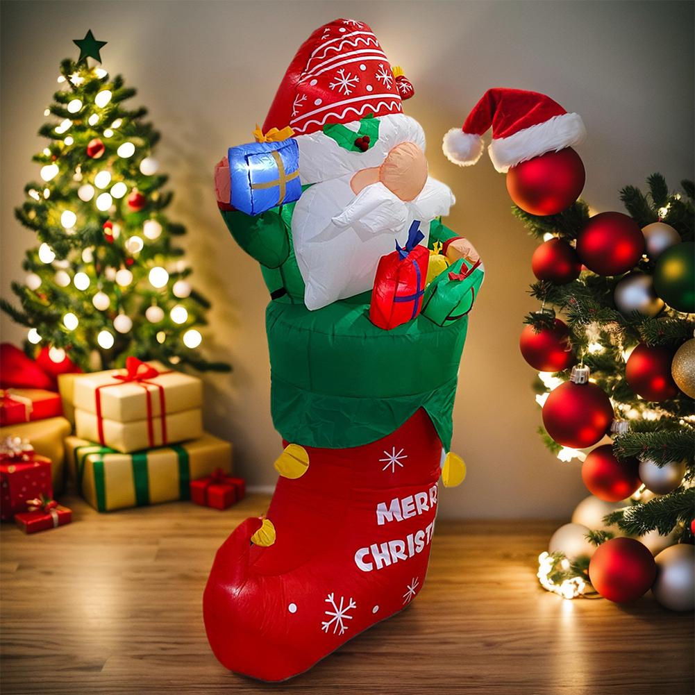 5FT Christmas Inflatable Santa Claus with LED Light Christmas Decoration with Green Gift Bag for Party Outdoor Yard Garden Lawn