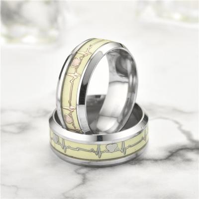 Mode Elektrokardiogramm Leucht Drehbare Ring für Frauen Männer Fluoreszierende Ring Glow In Dark Paar Finger Ringe Schmuck Geschenk