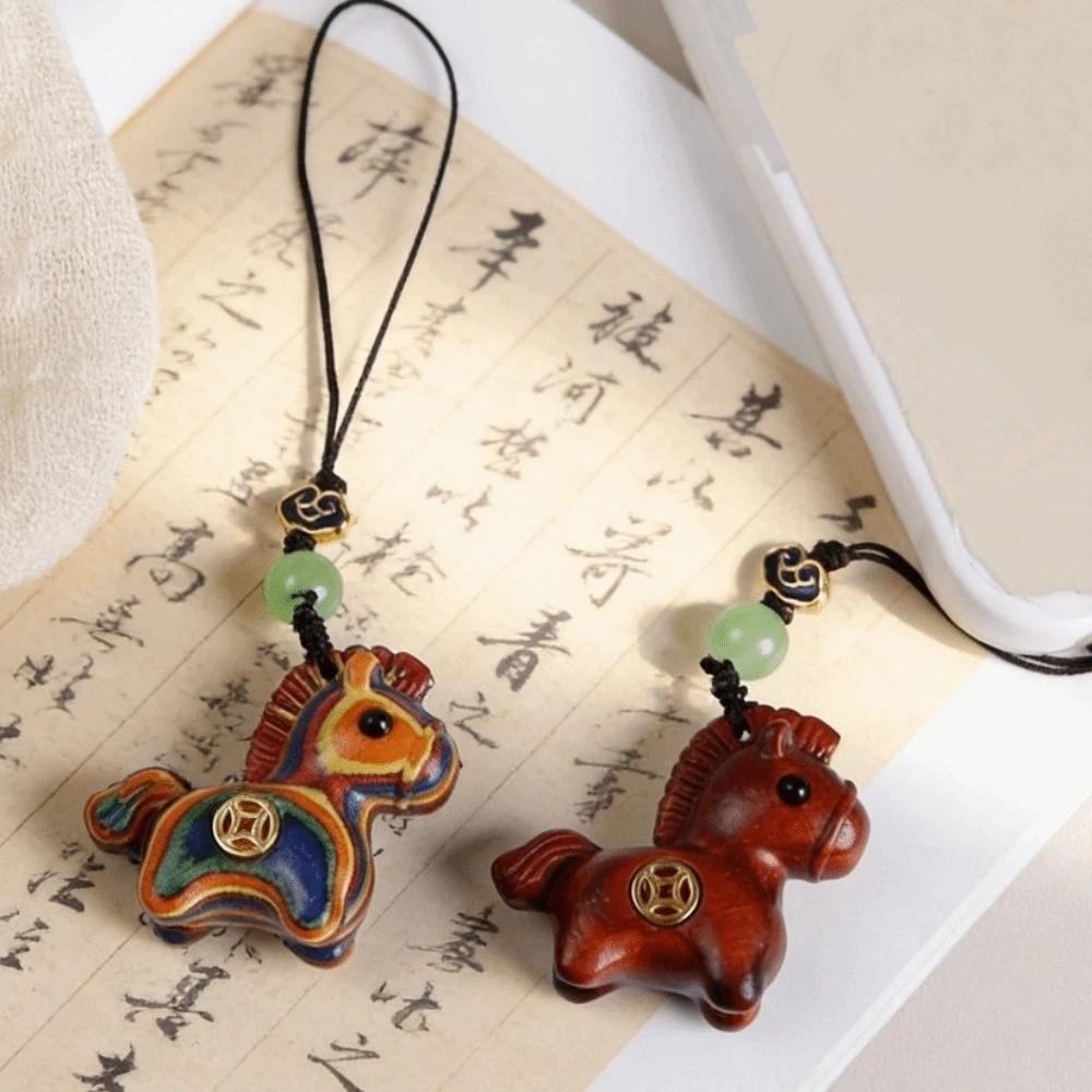 Wooden Horse Keychain Traditional Horse Pendant Chinese Style Mobile Phone Chain  Year of The Horse