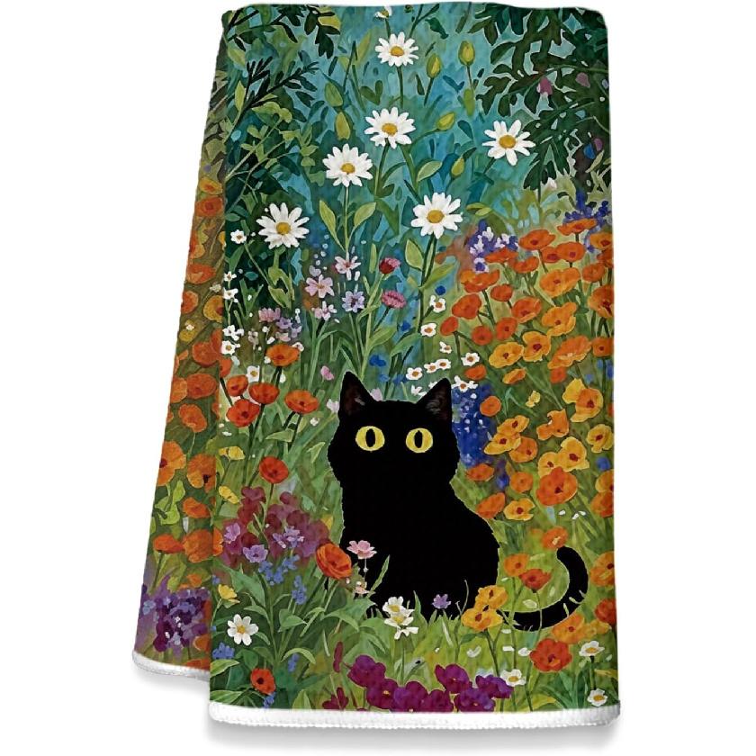Black Cat Kitchen Dish Towels, Cat Lovers Mom Dad Lady Gifts Decorative Hand Towels for Bathroom Kitchen, Pet Lover Gifts, 16x24 Inch