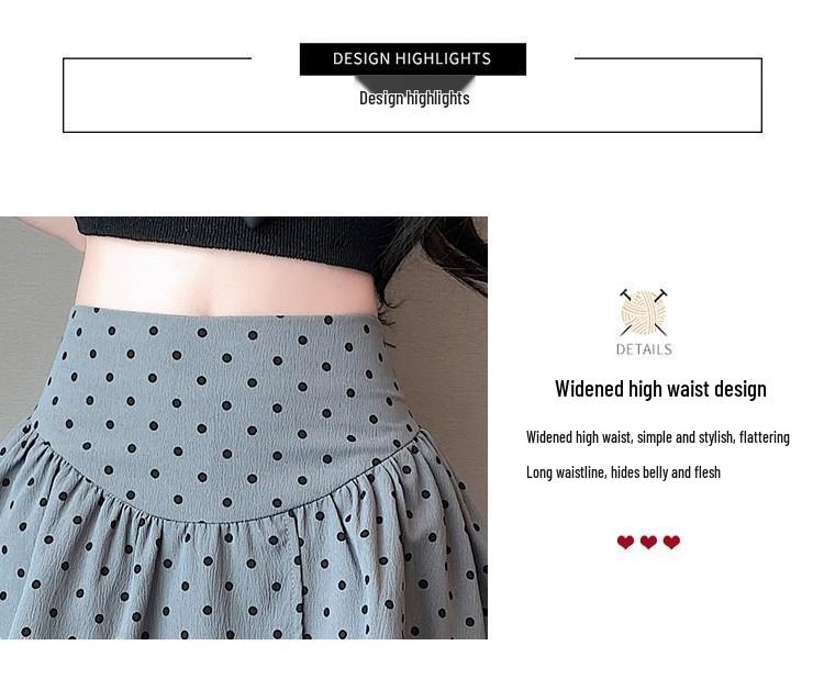 Spicy Girl Grey Polka Dot High Waist A-Line Fluffy Skirt - Women's Sweet Petite Summer 2025