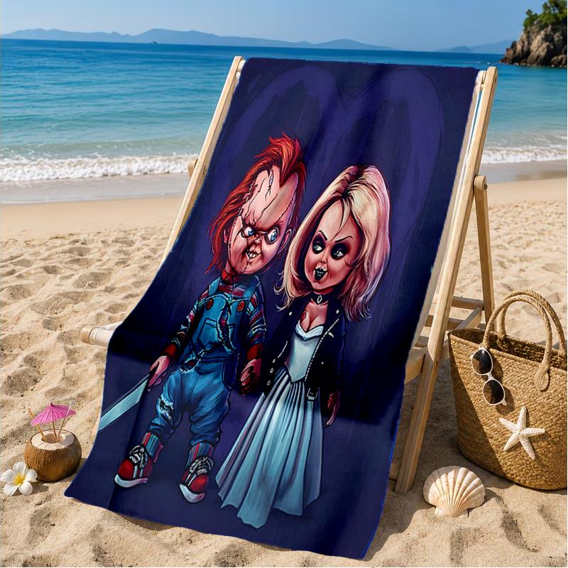 Chucky And Tiffany's Wedding Beach Towel, Microfiber Beach Towel, Perfect For Pool, Beach, Travel, Home Decor Beach Party Fan Gifts