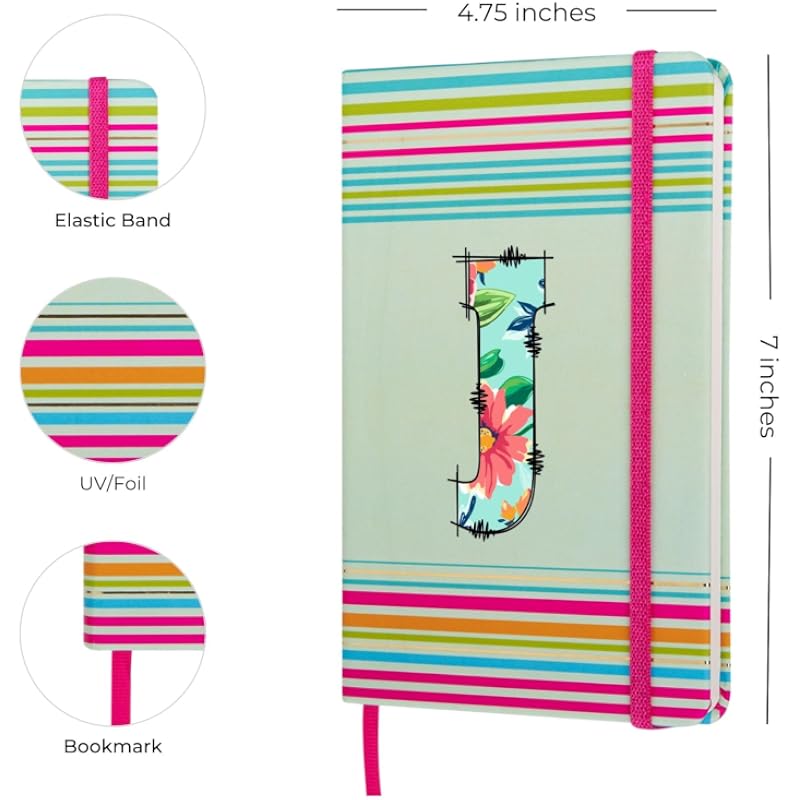 DOODLE Initial J Stripes Theme Premium Hard Bound B6 Notebook Diary|192 Ruled Pages(144 Ruled + 48 Blank)|4.75 * 7 Inche