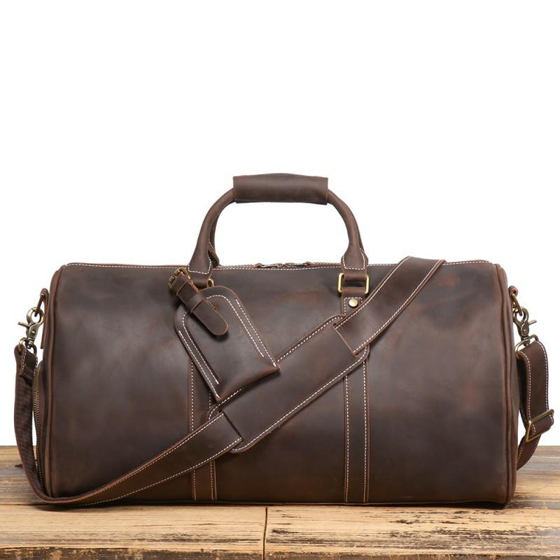 Crazy Horse Leather Travel Baotou Layer Bull Pilar Pole Luggage Bag Handmade Men s Single Shoulder Crossbody
