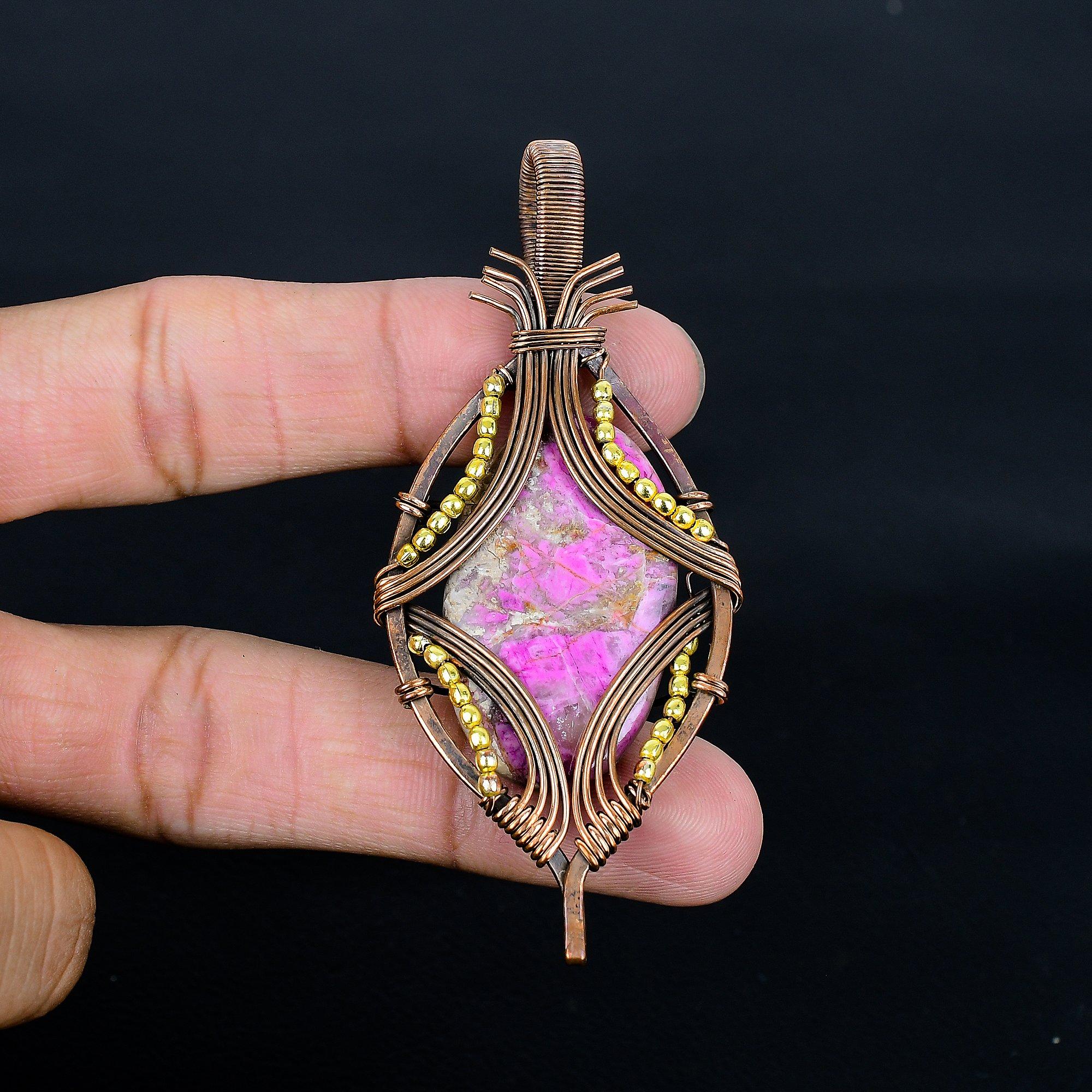 

Pink Cobalt 999 Copper Wire Wrapped Pendant, Handmade Gemstone Jewelry Pendant Gift For Birthday 2.55 Inches