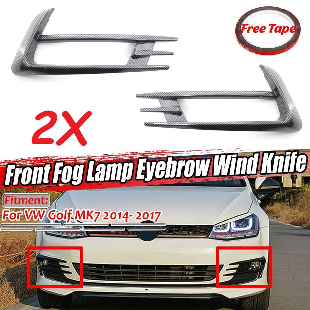 1 Pair Glossy Black / Carbon Fiber Look Car Front Fog Light Lamp Eyebrow Eye Lid Wind Knife Cover For VW For Golf MK7