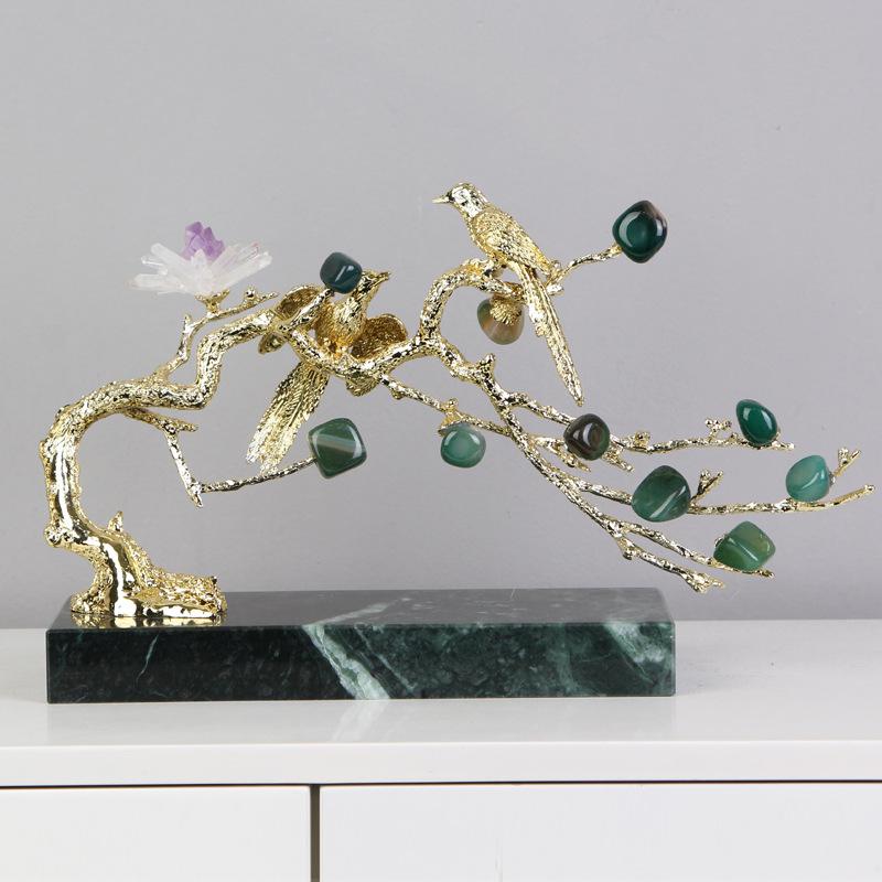 Amethyst Tree Golden Tree Metal Handicraft Crystal Sculpture Handmade Crystal Statue Metal Decorative Figurines Home Decoration