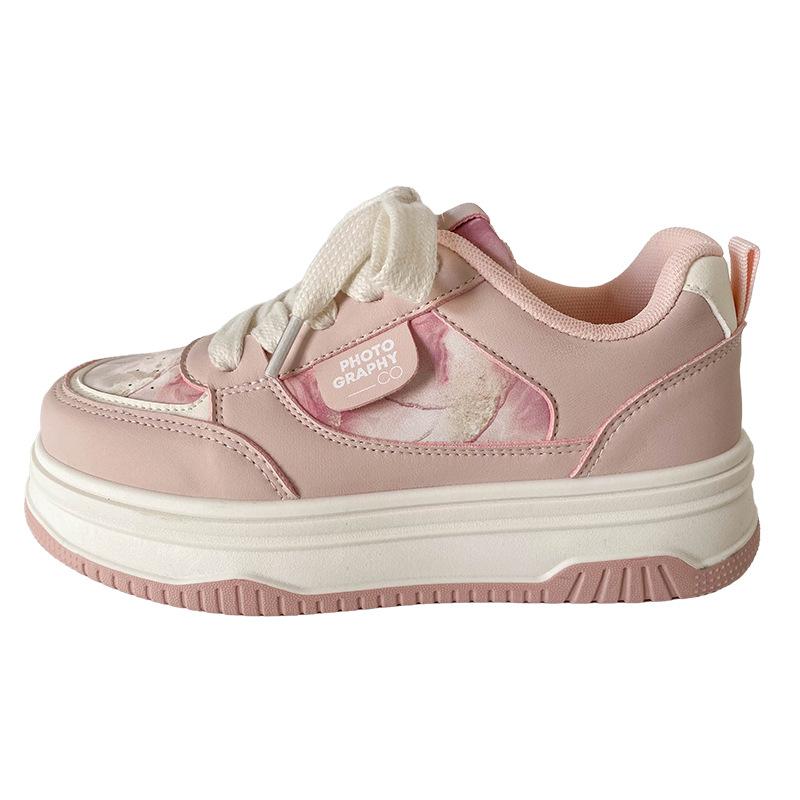 

B1629 latex insole/2025 new spring leather surface white shoes women s shoes printed niche board shoes casual shoes 35 розовый