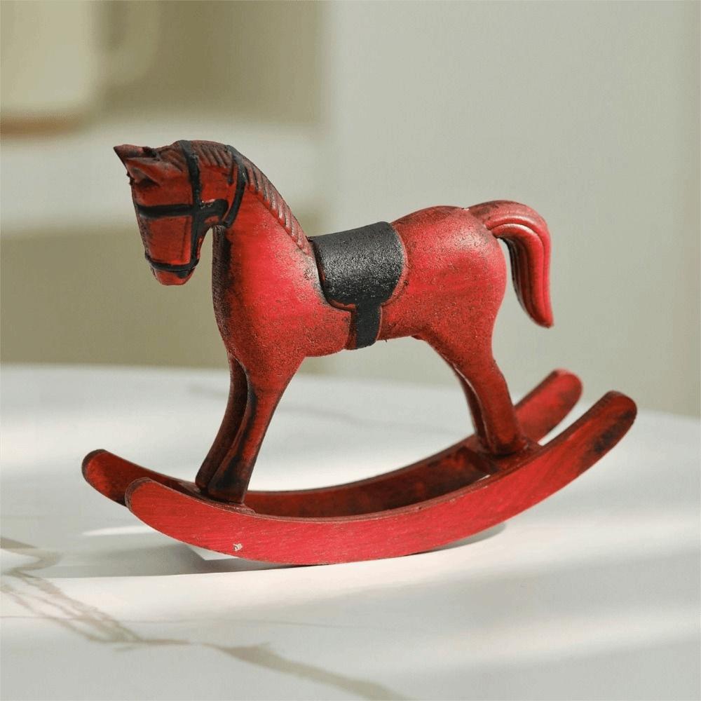 Wooden Craft Wooden Rocking Horse Wooden Horse Animal Figurines Desk Decor  Desktop Bar
