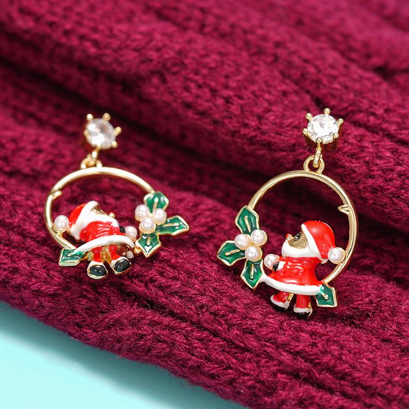 Huitan Santa Claus Christmas Drop Earrings for Women Circle Design Imitation Pearl Cozy Accessories Inlaid CZ Festival JewelryGood Product