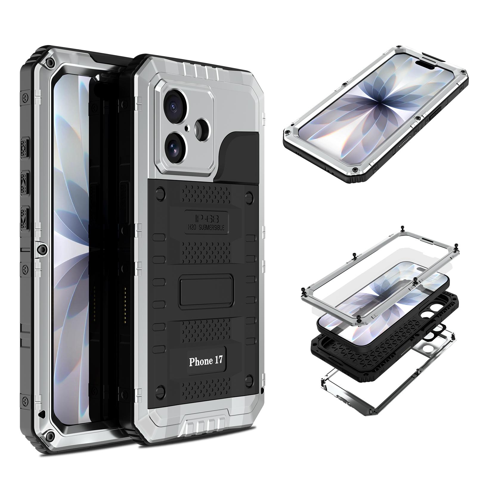 

Case for IPhone Air 17 Pro Max 17Pro 17 IP68 Waterproof Metal Heavy Duty Shockproof Cover Glass Screen Protector For iPhone 17Pro Max срібний