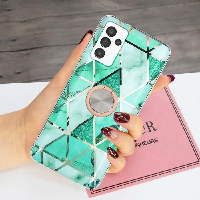 Coque - Samsung - Galaxy A32 5G - Turquoise - Support Anneau Rotatif 360° - Motif Marbre