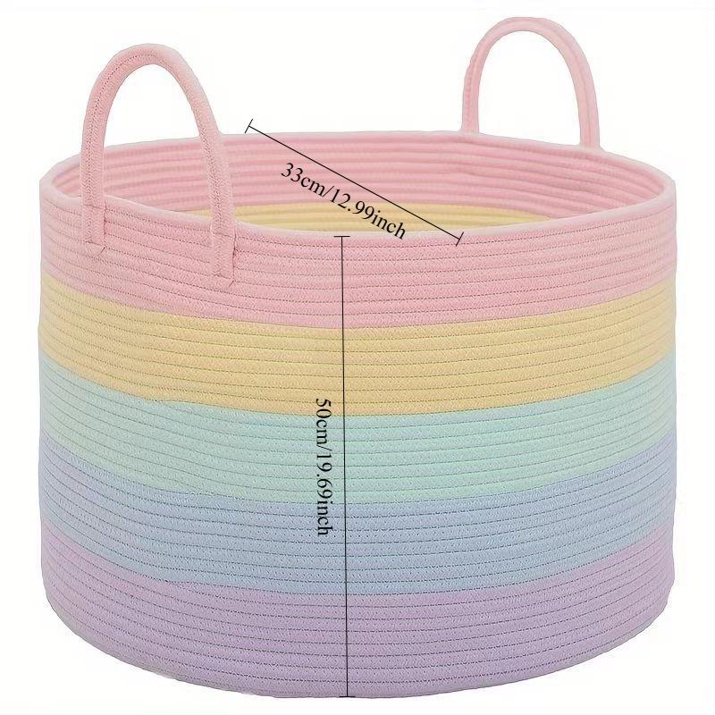 

1 шт. Радужная корзина для хранения из хлопковой веревки, органайзер большой вместимости для спальни, рабочего стола, стирки, плетеная корзина, бытовые принадлежности