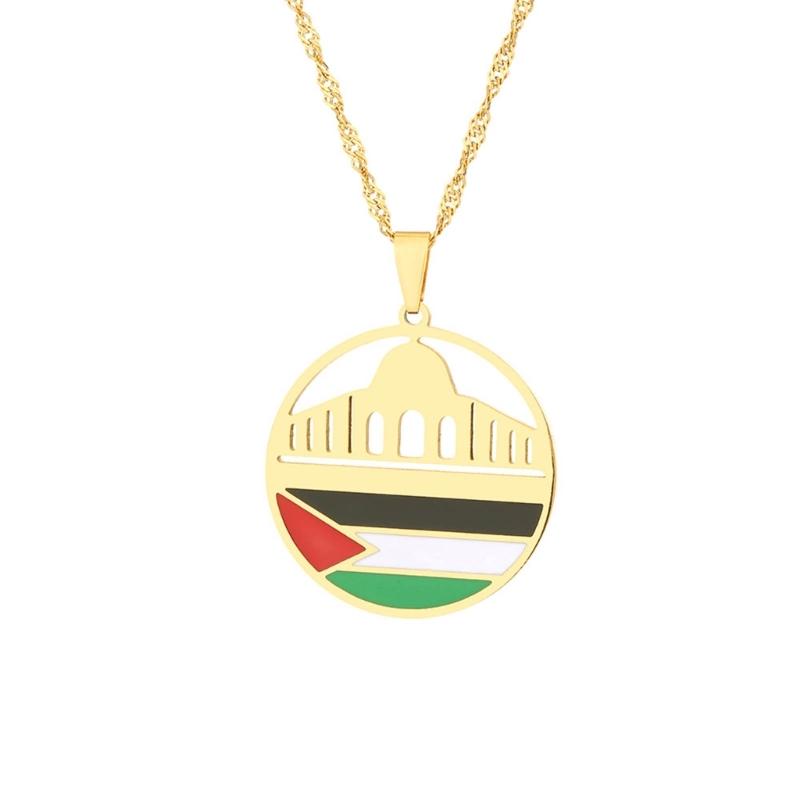

Al Aqsa Mosque Map Pendant Necklace Jewelry Trend Ethnic Vintage Patriotic Unisex Region Accessories Wedding Gift 1